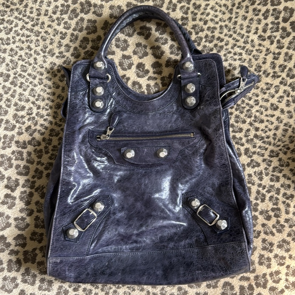 Balenciaga Paris Navy Moto Leather Tote - Picture 14 of 17